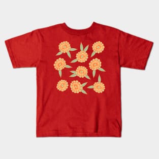 WARM AND SUNNY Boho Retro Bright Floral Botanical Coral Orange Mint Green Cream - UnBlink Studio by Jackie Tahara Kids T-Shirt